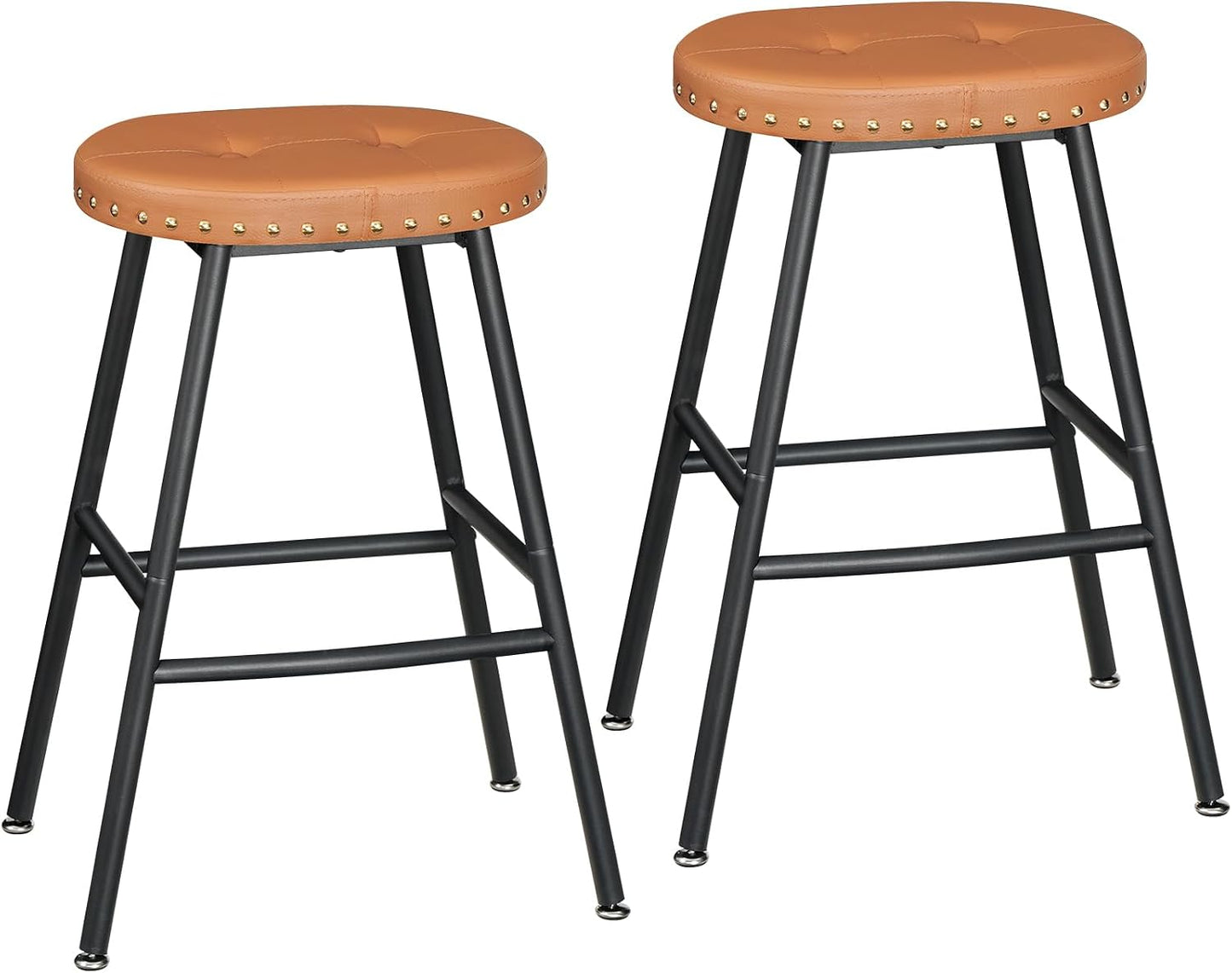 Signature Home Set van 2 Barkrukken met PU Leren Zitting – Industriële Barstoelen met Voetensteun – Keukenkrukken voor Keukeneiland, Bar, Eetkamer & Restaurant – Stevig Metalen Frame – Bruin/Zwart