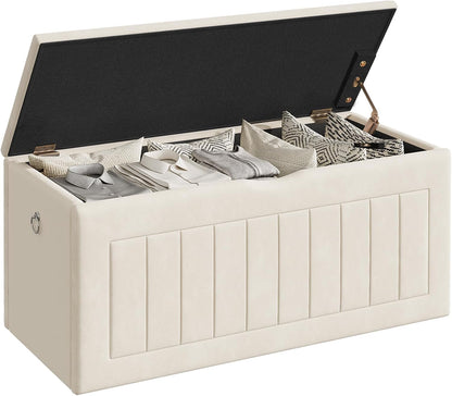 Signature Home 100 cm Speelgoedkist met Fluwelen Bekleding – Opbergbank met Scharnier en Handgrepen, Schoenenbank met Opbergruimte voor Kinderkamer en Woonkamer – Beige