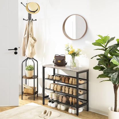 Signature Home 4-Laags Schoenenrek met Verstelbare Rechte of Schuine Planken – Schoenenbank met 3 Metalen Roosterplanken – Stevig Schoenenrek voor Hal, Entree en Slaapkamer – Greige/Zwart