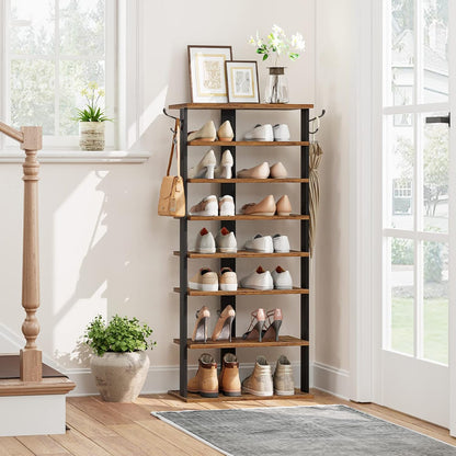 Signature Home Schoenenrek 8 Laags – Smal Schoenenrek 50 cm met 2 Haken – Ruimtebesparende Schoenenkast – Stevig Opbergrek voor Hal, Entree, Woonkamer en Slaapkamer