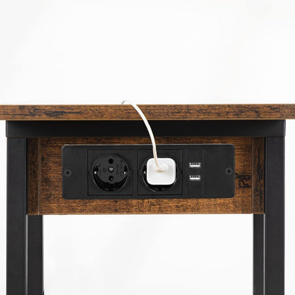 Signature Home Bijzettafel met Oplaadstation – Opklapbare C-Vormige Banktafel met Wielen en Opbergplank – Smalle Salontafel & Nachtkastje – Verrijdbare Bijzettafel voor Woonkamer en Slaapkamer – Donkerbruin