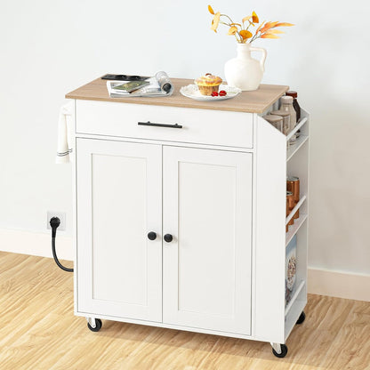 Signature Home Keukentrolley op Wielen met Werkblad en Stopcontacten – Verrijdbaar Kookeiland met Lade en Kruidenrek – Mobiele Keukenkast met Opbergruimte – Keukenwagen en Serveerwagen voor Keuken en Eetkamer – 80,8 x 38 x 86 cm
