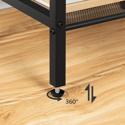 Signature Home Hoge Bijzettafel met Verstelbaar Metalen Roosterplank – Smalle Telefoontafel, Nachtkastje en Banktafel – Industriële Sidetable met Opbergruimte voor Woonkamer, Hal, Slaapkamer en Kantoor – 38 x 28 x 73,5 cm – Donkerbruin