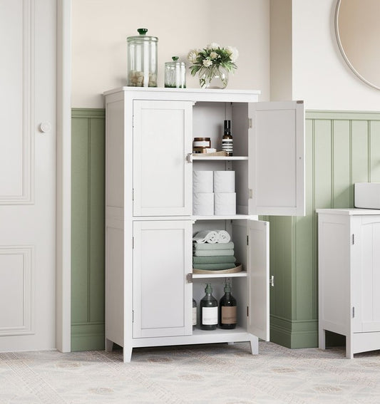 Badkamerkast wit met 4 deuren – hoog smal badkamermeubel van MDF-Klassieke badkamer opbergkast