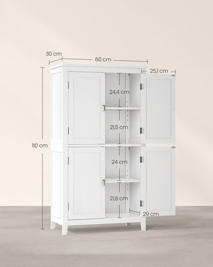 Badkamerkast wit met 4 deuren – hoog smal badkamermeubel van MDF-Klassieke badkamer opbergkast