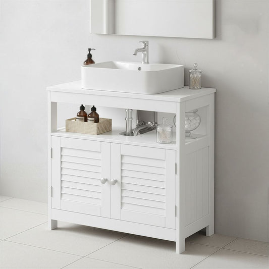 Wastafelmeubel met 2 Lamellendeuren – Badkamerkast met Opbergruimte|Onderkast voor Wastafel