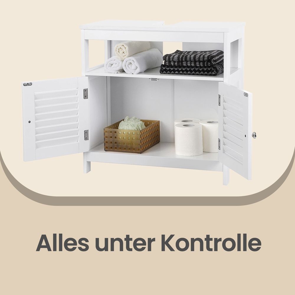 Wastafelmeubel met 2 Lamellendeuren – Badkamerkast met Opbergruimte|Onderkast voor Wastafel