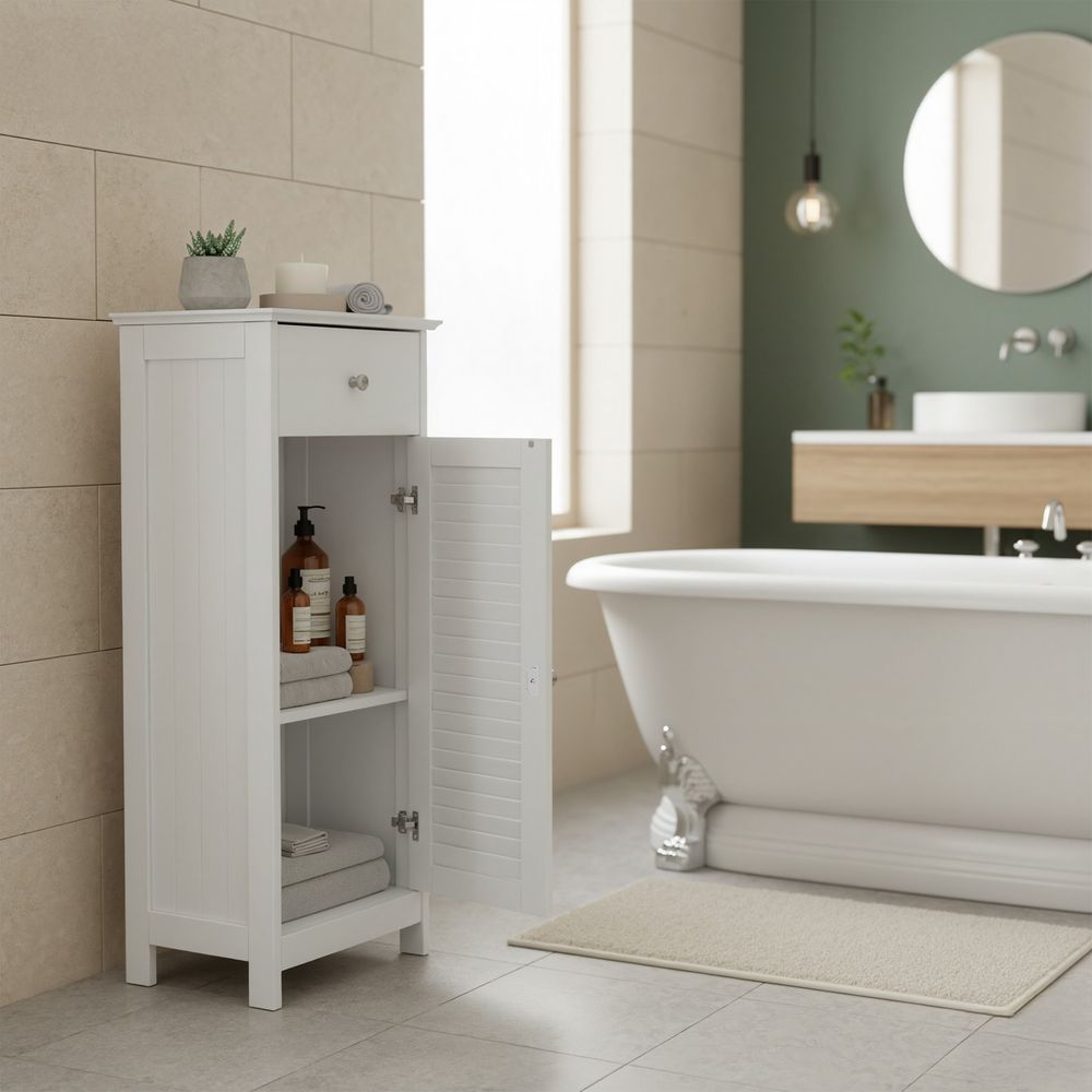 Smalle Badkamerkast met Lade – Vrijstaande Opbergkast voor Badkamer|Praktische Toiletkast
