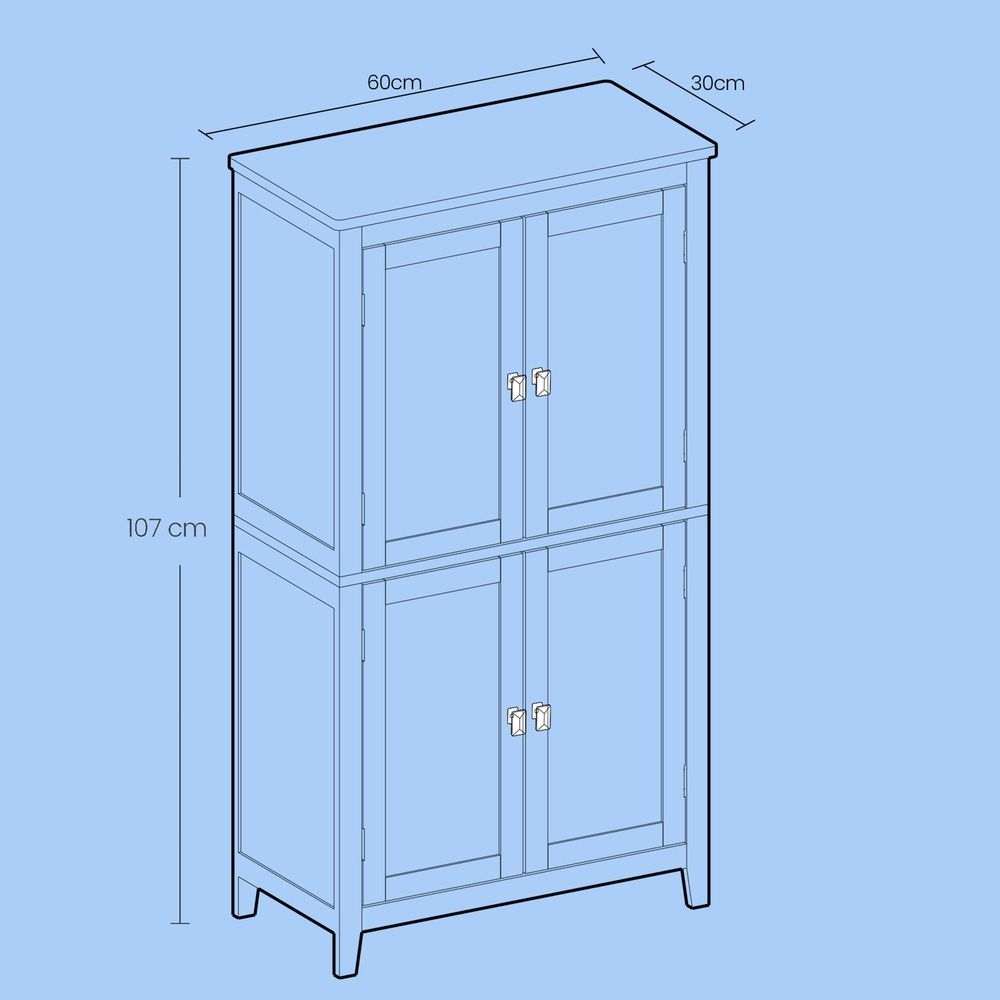 Badkamerkast met 4 deuren – multifunctionele badkamerkast en keukenkast met veel opbergruimte