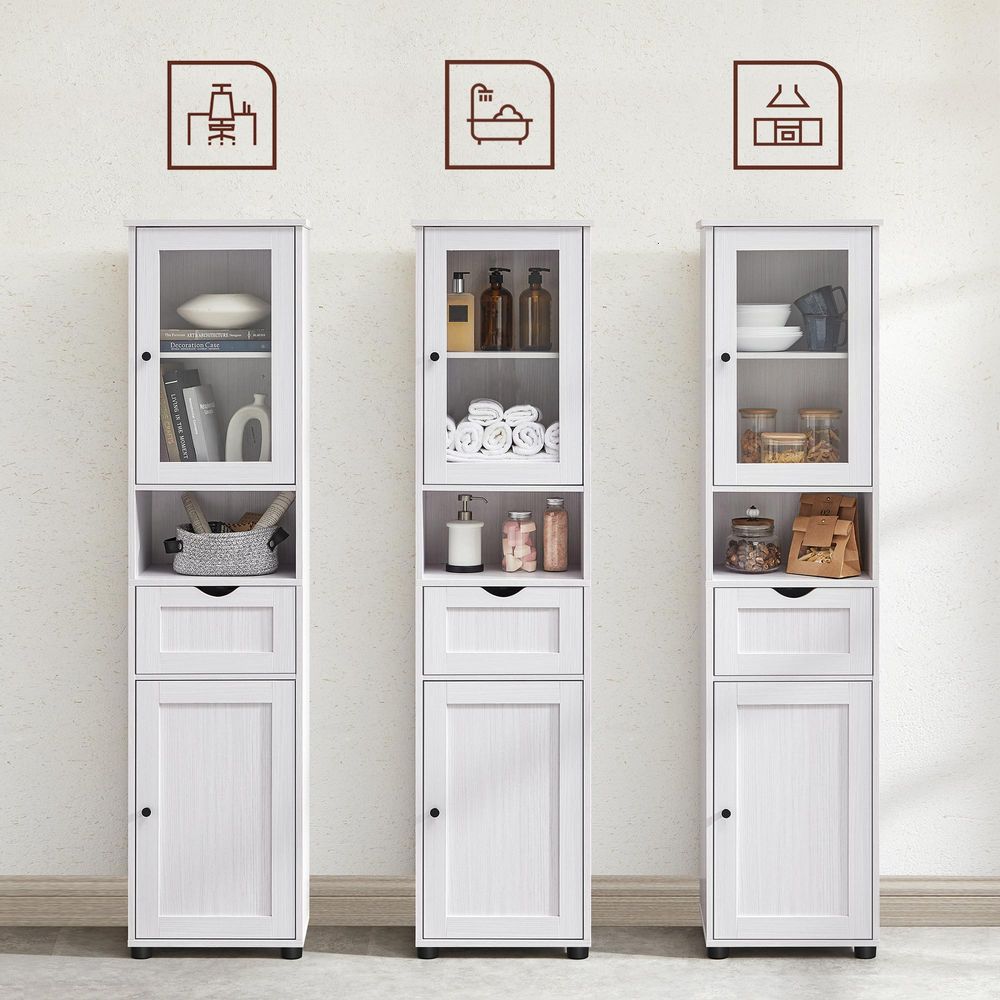 Smalle badkamerkast wit met verstelbare planken – badkamermeubel-opbergkast voor badkamer