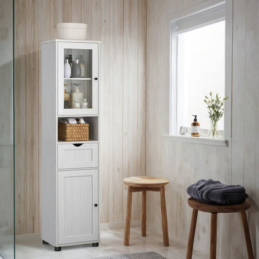 Hoge badkamerkast / badkamermeubel – staande opbergkast voor badkamer|badkamerkast met opbergruimte