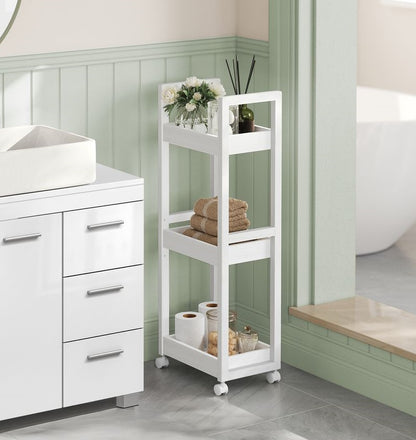 Smal Badkamerrek 3-Laags – Ruimtebesparende Badkamer Shelf – Wit Opbergmeubel