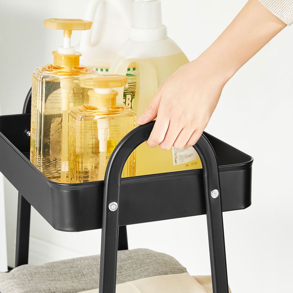 3-Laags Zwarte Rolkast / Verrijdbare Opbergwagen | Multifunctionele Trolley op Wielen