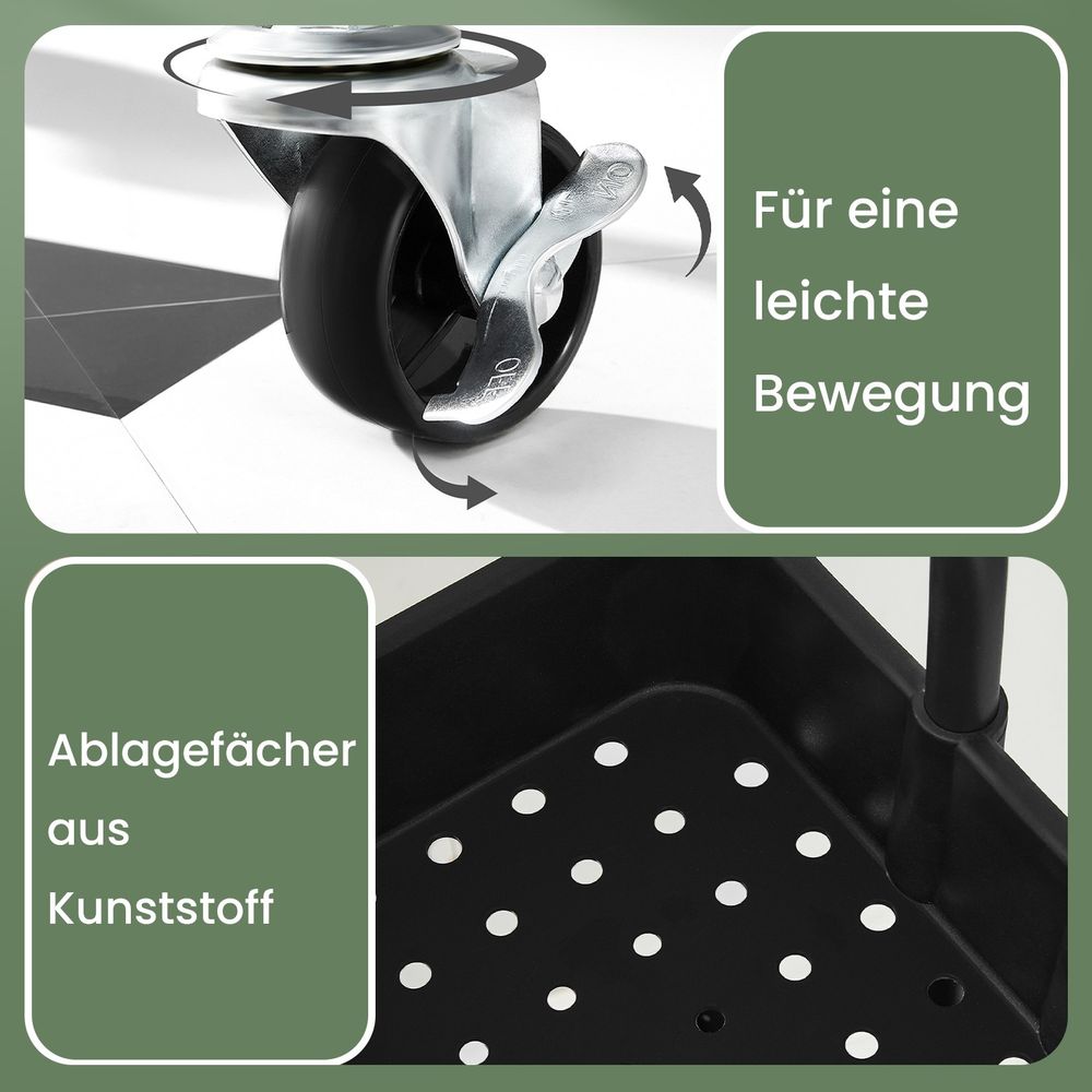 Verrijdbare 3-Laags Serveerkar met Handgreep – Keukentrolley voor Opslag, Serveren en Organisatie