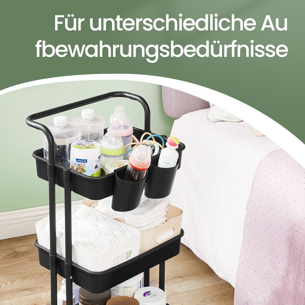 Verrijdbare 3-Laags Serveerkar met Handgreep – Keukentrolley voor Opslag, Serveren en Organisatie