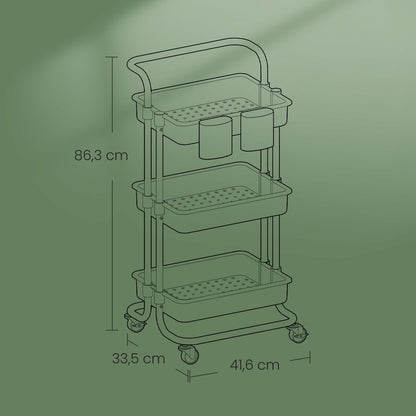 Verrijdbare 3-Laags Serveerkar met Handgreep – Keukentrolley voor Opslag, Serveren en Organisatie