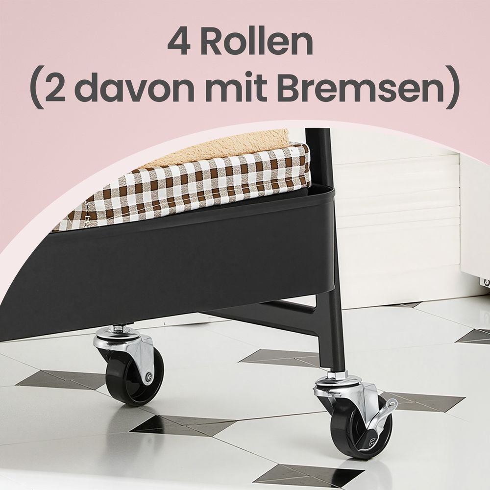 Metalen 3-Laags Trolley op Wielen – Multifunctionele Serveerkar voor Slaapkamer en Huishouding