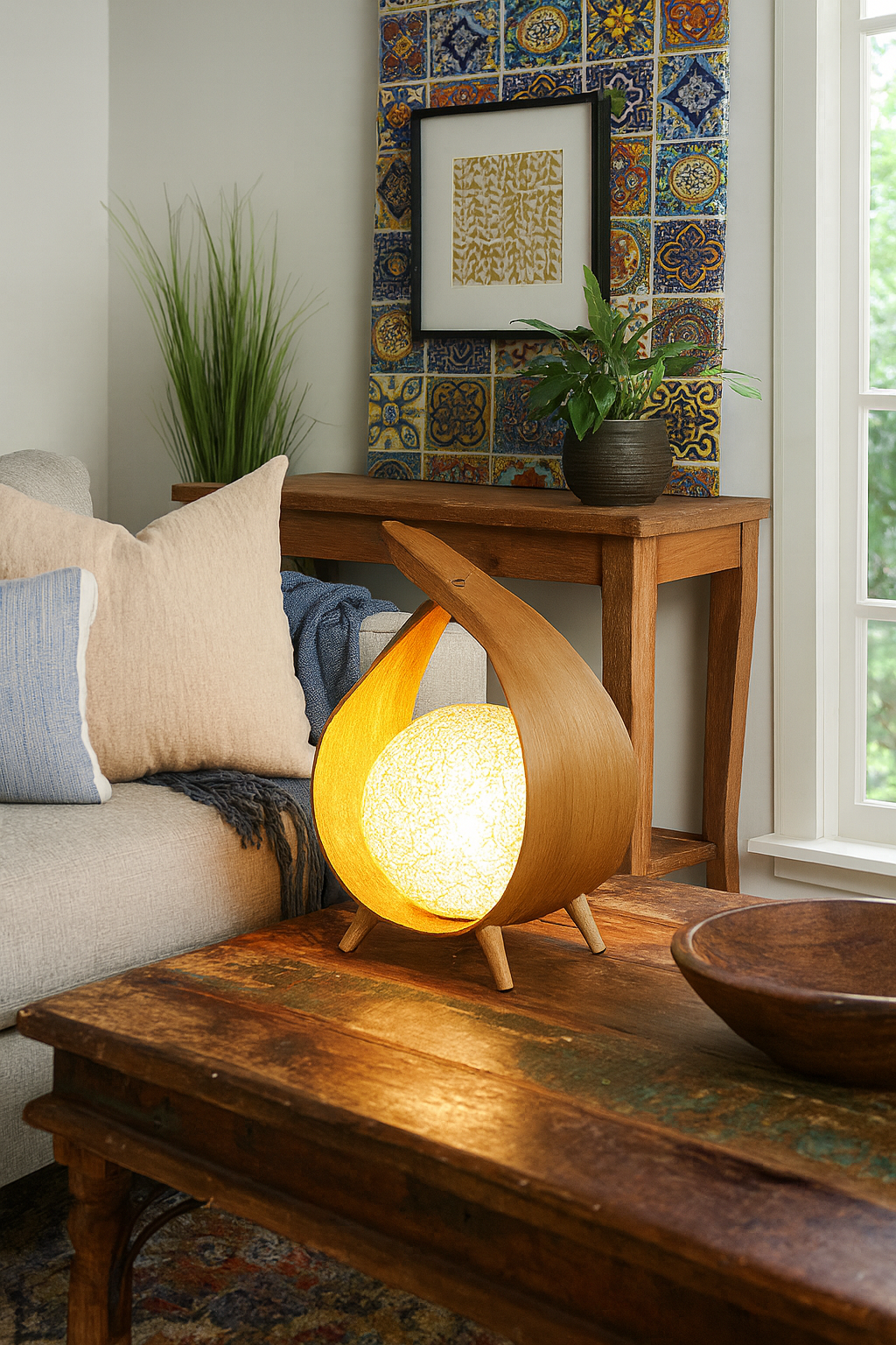 Houten Boho Tafellamp – Sfeervolle Designlamp