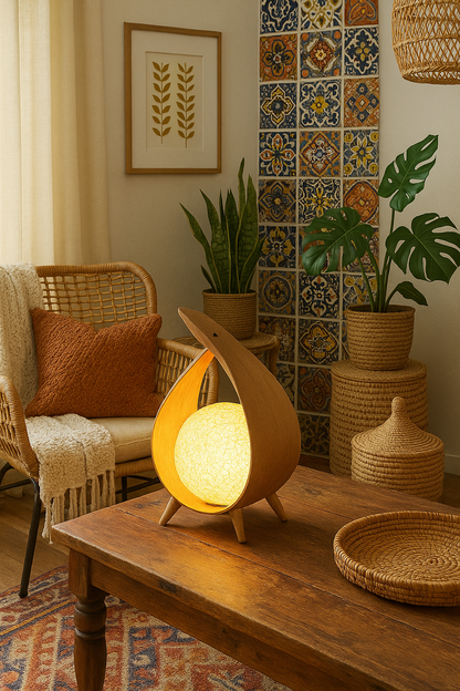 Houten Boho Tafellamp – Sfeervolle Designlamp