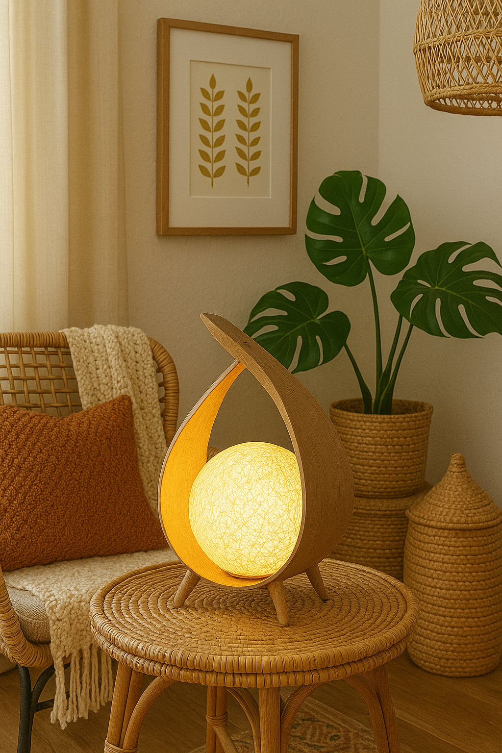 Houten Boho Tafellamp – Sfeervolle Designlamp