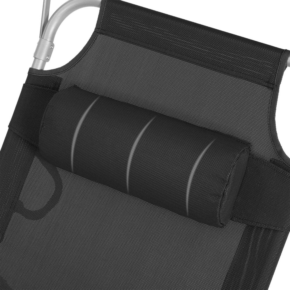 Signature Home Zonneligbed Zwart met Hoofdsteun en Zonnedak – Opvouwbare Ligstoel, Verstelbaar & Comfortabel voor Tuin, Strand en Camping