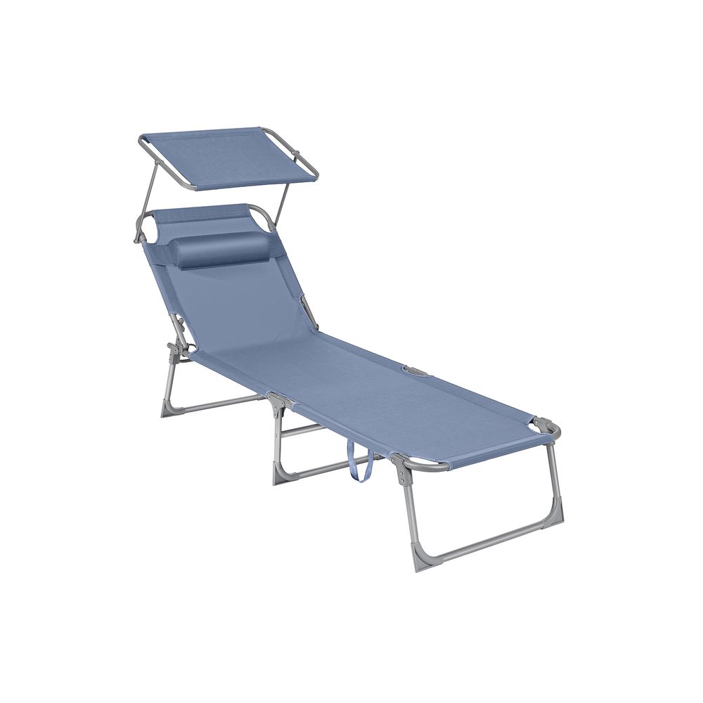 Signature Home Opvouwbare Ligstoel met Zonnedak – Blauwe Zonneligbed, Verstelbaar & Comfortabel, Ideaal voor Tuin, Strand en Camping