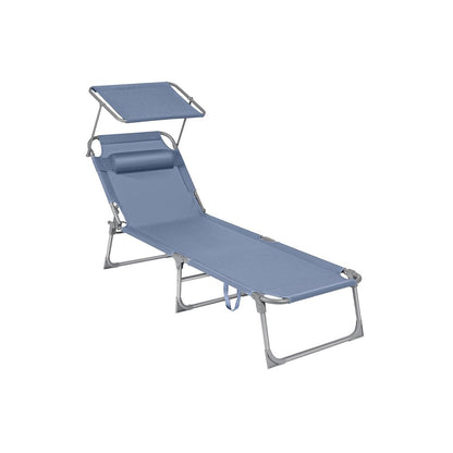 Signature Home Opvouwbare Ligstoel met Zonnedak – Blauwe Zonneligbed, Verstelbaar & Comfortabel, Ideaal voor Tuin, Strand en Camping