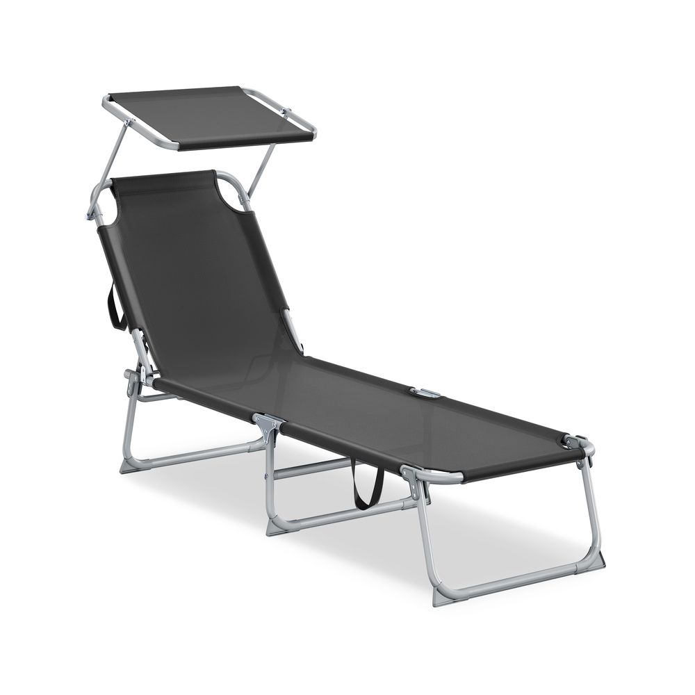 Signature Home Opvouwbaar Zonneligbed 189 x 53 x 28,5 cm met Verstelbare Rugleuning en Zonnescherm – Comfortabele Ligstoel voor Tuin, Strand en Camping