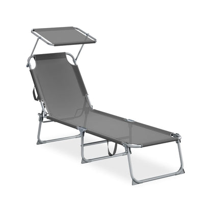 Signature Home Opvouwbaar Zonneligbed 189 x 53 x 28,5 cm met Verstelbare Rugleuning en Zonnescherm – Comfortabele Ligstoel voor Tuin, Strand en Camping