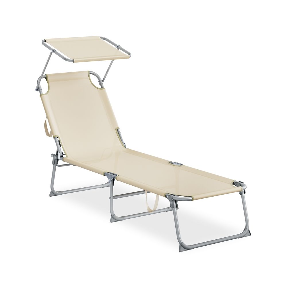 Signature Home Opvouwbare Ligstoel 189 x 53 x 28,5 cm met Verstelbare Rugleuning en Zonnedak – Comfortabele Tuin Ligbed voor Buiten
