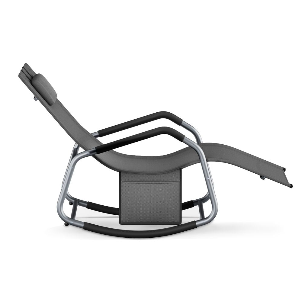 Signatue Home Relax Ligstoel met Verstelbare Hoofdsteun – Schommelstoel met Stalen Frame, Comfortabele Tuinstoel voor Binnen en Buiten