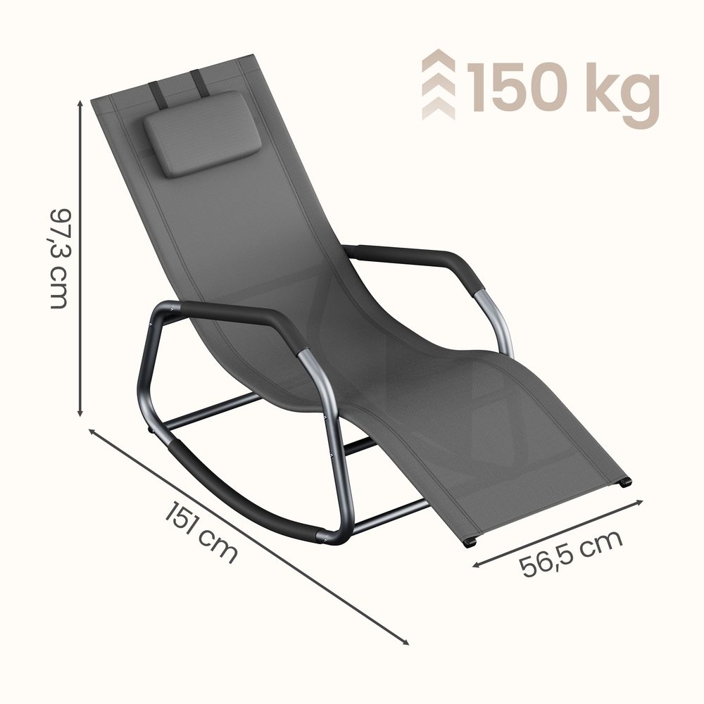 Signatue Home Relax Ligstoel met Verstelbare Hoofdsteun – Schommelstoel met Stalen Frame, Comfortabele Tuinstoel voor Binnen en Buiten