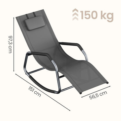 Signatue Home Relax Ligstoel met Verstelbare Hoofdsteun – Schommelstoel met Stalen Frame, Comfortabele Tuinstoel voor Binnen en Buiten