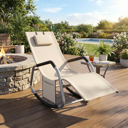 Signature Home Relax Schommelstoel met Verstelbare Hoofdsteun – Comfortabele Lounger met Stalen Frame voor Tuin, Balkon en Terras