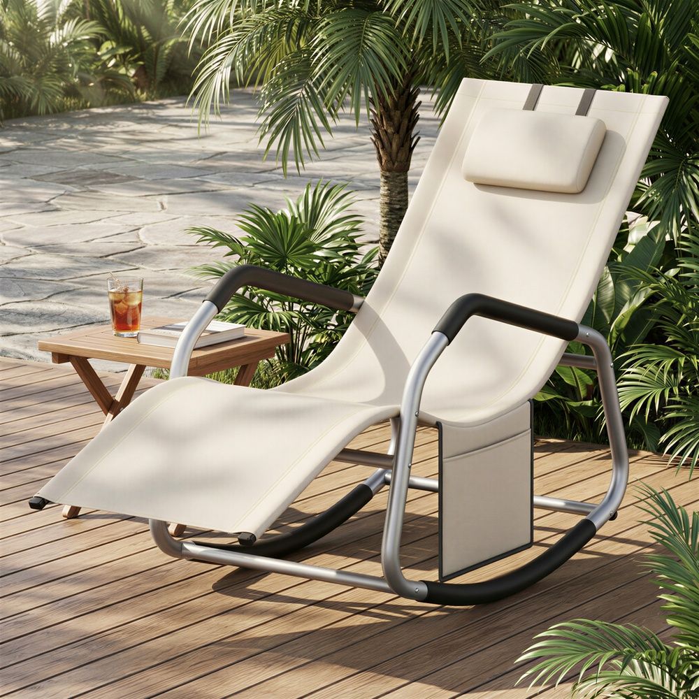 Signature Home Relax Schommelstoel met Verstelbare Hoofdsteun – Comfortabele Lounger met Stalen Frame voor Tuin, Balkon en Terras