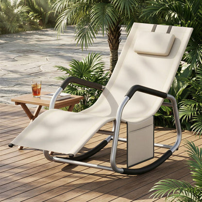 Signature Home Relax Schommelstoel met Verstelbare Hoofdsteun – Comfortabele Lounger met Stalen Frame voor Tuin, Balkon en Terras