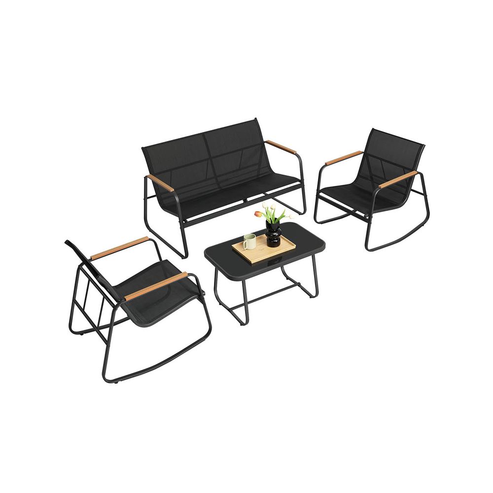 Signature Home Tuinmeubelset met Bank, 2 Schommelstoelen en Tafel – Zwart (Ink Black), Comfortabele Loungeset voor Tuin en Terras
