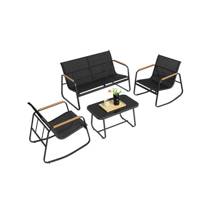 Signature Home Tuinmeubelset met Bank, 2 Schommelstoelen en Tafel – Zwart (Ink Black), Comfortabele Loungeset voor Tuin en Terras