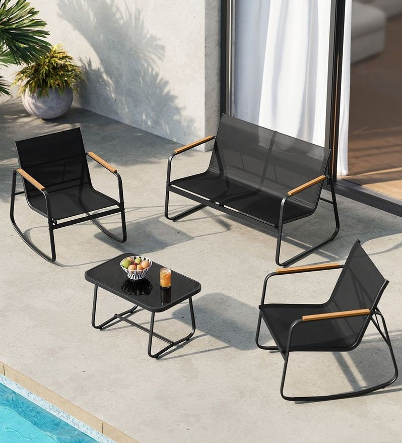 Signature Home Tuinmeubelset met Bank, 2 Schommelstoelen en Tafel – Zwart (Ink Black), Comfortabele Loungeset voor Tuin en Terras