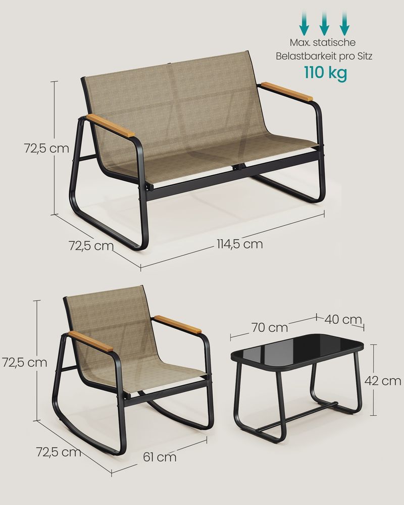 Signature Home Tuinmeubelset met 2 Schommelstoelen en Tafel – Geel-Bruin, Comfortabele Loungeset voor Tuin, Balkon en Terras