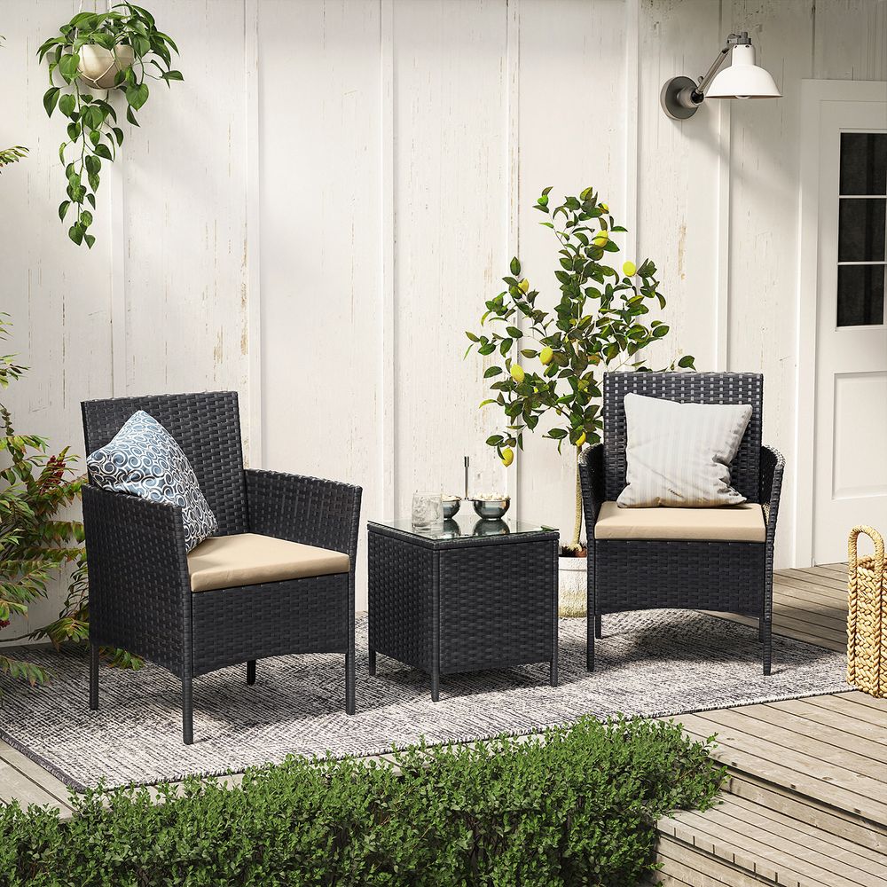 Signature Home Tuinset 3-delig – Tuinmeubelen met Tafel en 2 Stoelen, Balkonset voor Binnen & Buiten