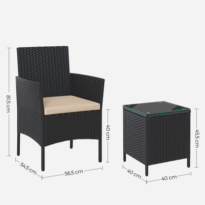 Signature Home Tuinset 3-delig – Tuinmeubelen met Tafel en 2 Stoelen, Balkonset voor Binnen & Buiten