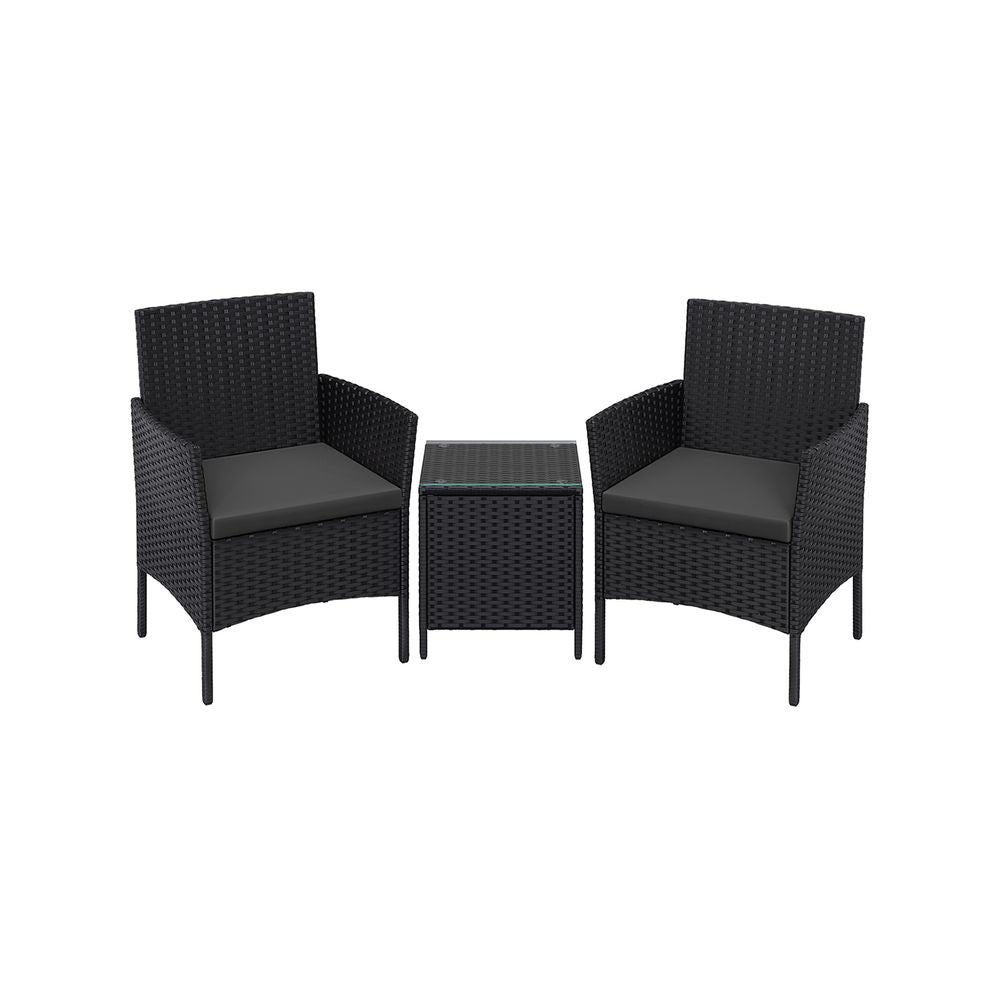 Signature Home Polyrattan Tuinset Zwart/Grijs – Balkonset van PE Rotan, Tuinmeubelen Set voor Buiten