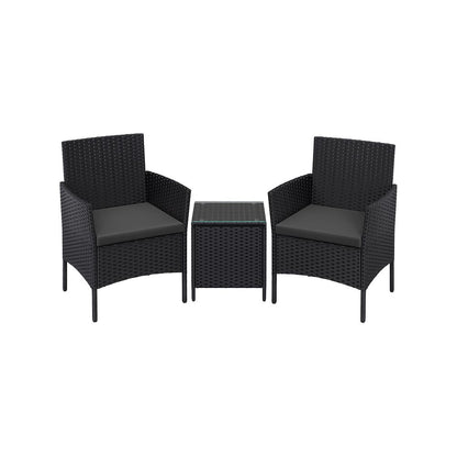 Signature Home Polyrattan Tuinset Zwart/Grijs – Balkonset van PE Rotan, Tuinmeubelen Set voor Buiten