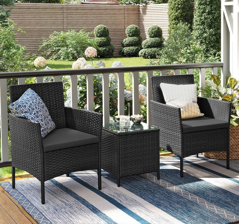 Signature Home Polyrattan Tuinset Zwart/Grijs – Balkonset van PE Rotan, Tuinmeubelen Set voor Buiten