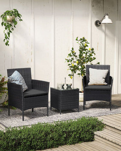 Signature Home Polyrattan Tuinset Zwart/Grijs – Balkonset van PE Rotan, Tuinmeubelen Set voor Buiten