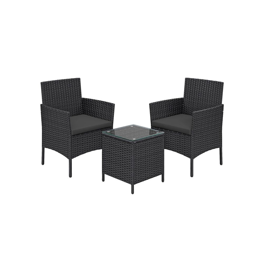 Signature Home Polyrattan Tuinset Zwart/Grijs – Balkonset van PE Rotan, Tuinmeubelen Set voor Buiten