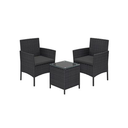 Signature Home Polyrattan Tuinset Zwart/Grijs – Balkonset van PE Rotan, Tuinmeubelen Set voor Buiten
