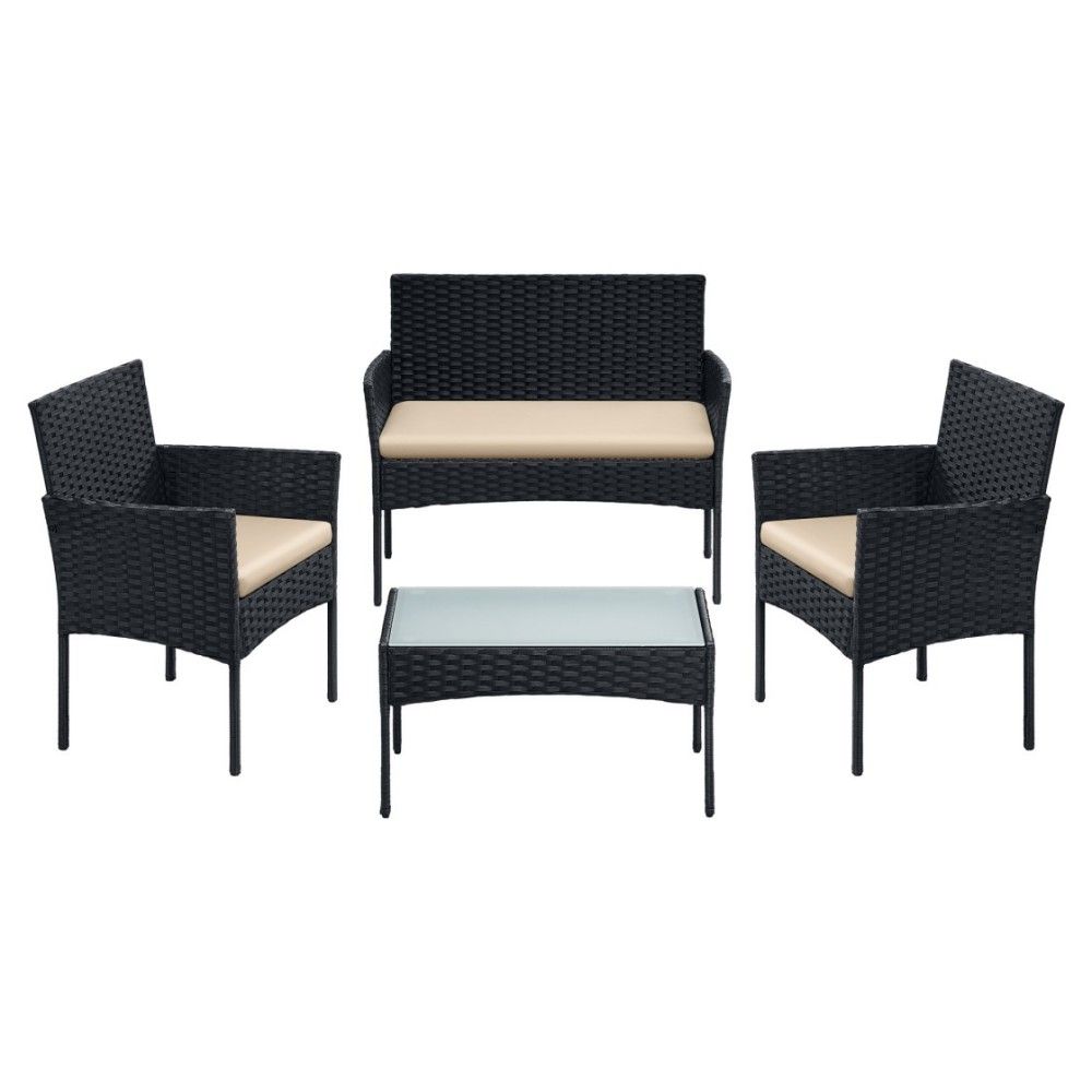 Signature Home 4-delige Tuinset PE Polyrattan – Inclusief Tafel, Stoelen & Bank Zwart Taupe