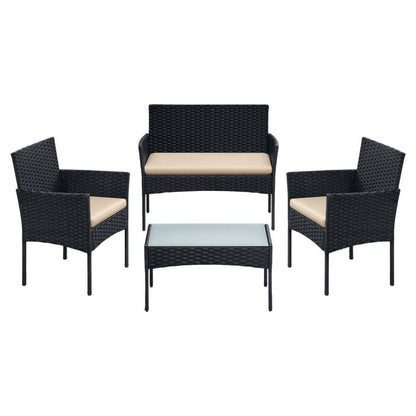 Signature Home 4-delige Tuinset PE Polyrattan – Inclusief Tafel, Stoelen & Bank Zwart Taupe